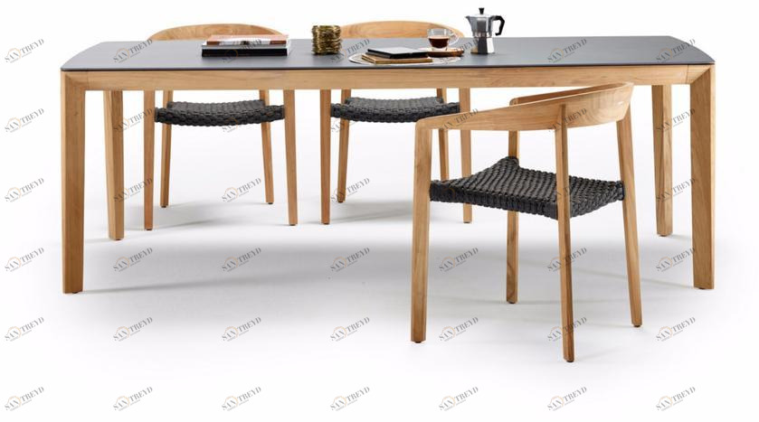 solpuri Прямоугольный обеденный стол из керамики и тика Lodge sun-id-1407066