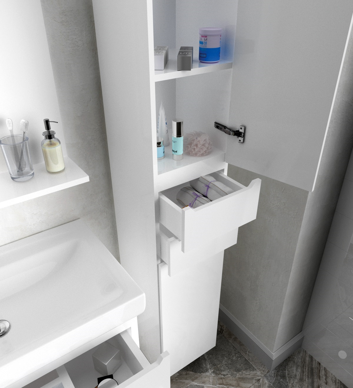 У57595 Шкаф - Пенал Кода 35Н, 2д, 2я, Белый глянец, МДФ 1 Marka Кода  - Вид №2