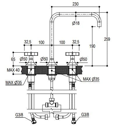 Смеситель для раковины с 3 отверстиями Ritmonio Diametro35 Cross ARCH-00011823 - Вид №1