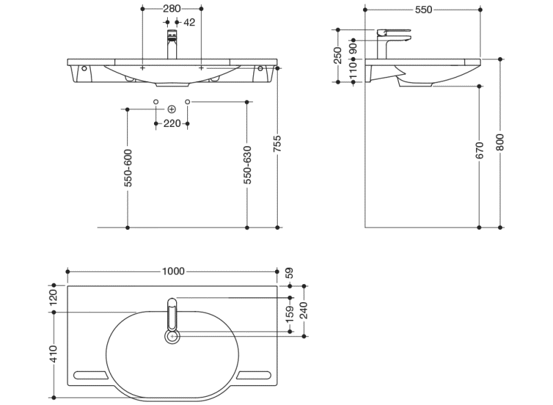 950.19.020 Комплект умывальника и смесителя HEWI Waschtische  - Вид №1