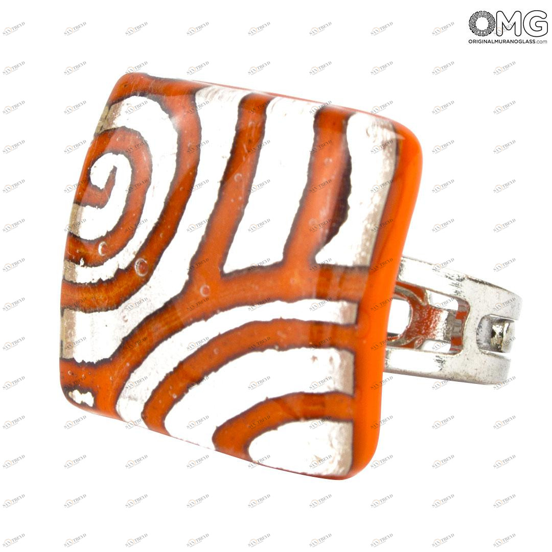 3983 ORIGINALMURANOGLASS Кольцо Очарование - оранжевое - муранское стекло OMG 2 см 