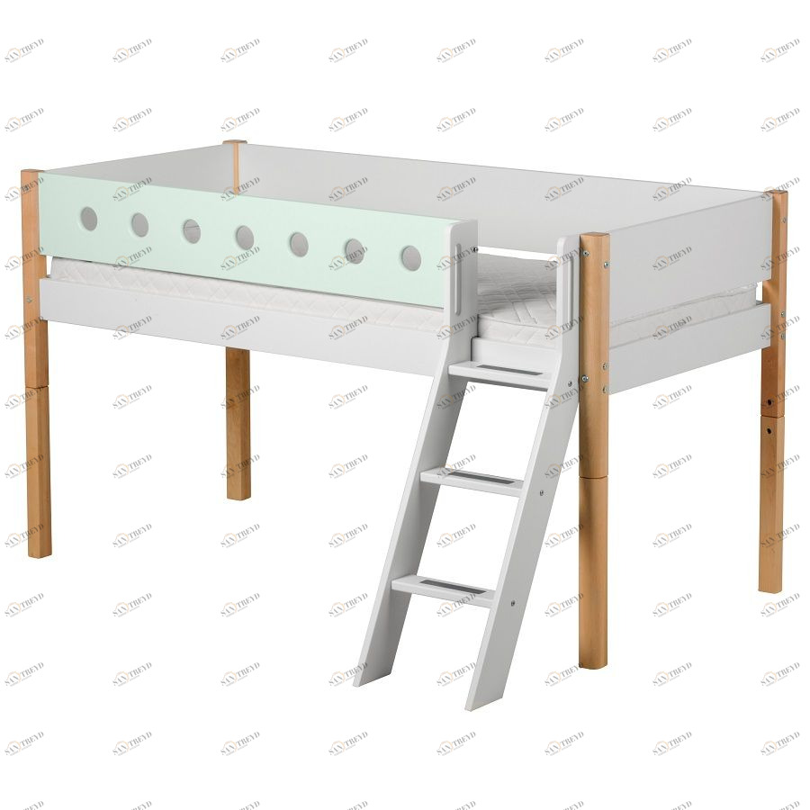 Кровать Flexa White с наклонной лестницей, 200 см, мятная лакированная 801731122