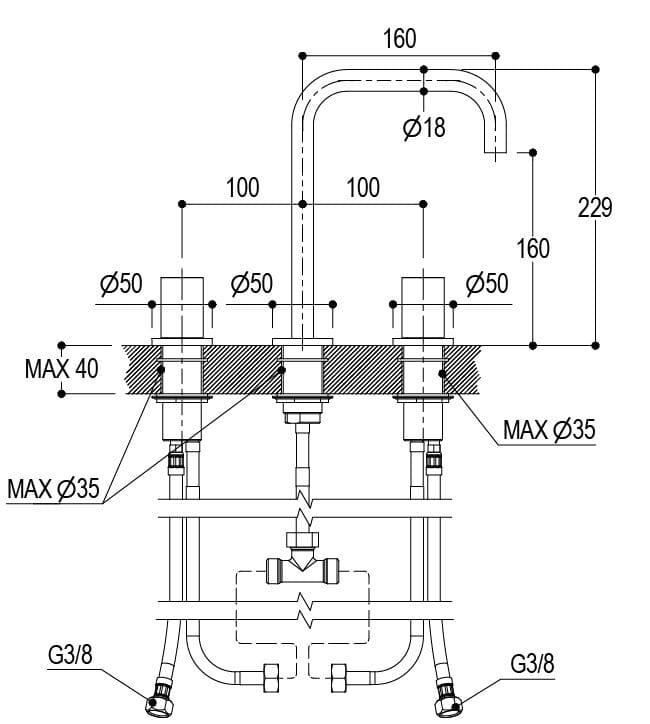 Смеситель для раковины из нержавеющей стали с 3 отверстиями Ritmonio Diametro35 S ARCH-00090023 - Вид №1
