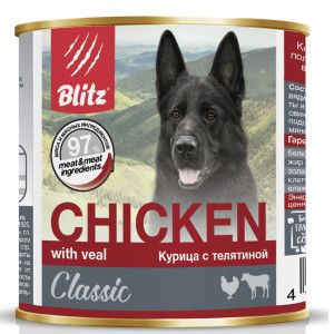 ПР0055602*12 Корм для собак Classic курица, телятина банка 750г (упаковка - 12 шт) Blitz