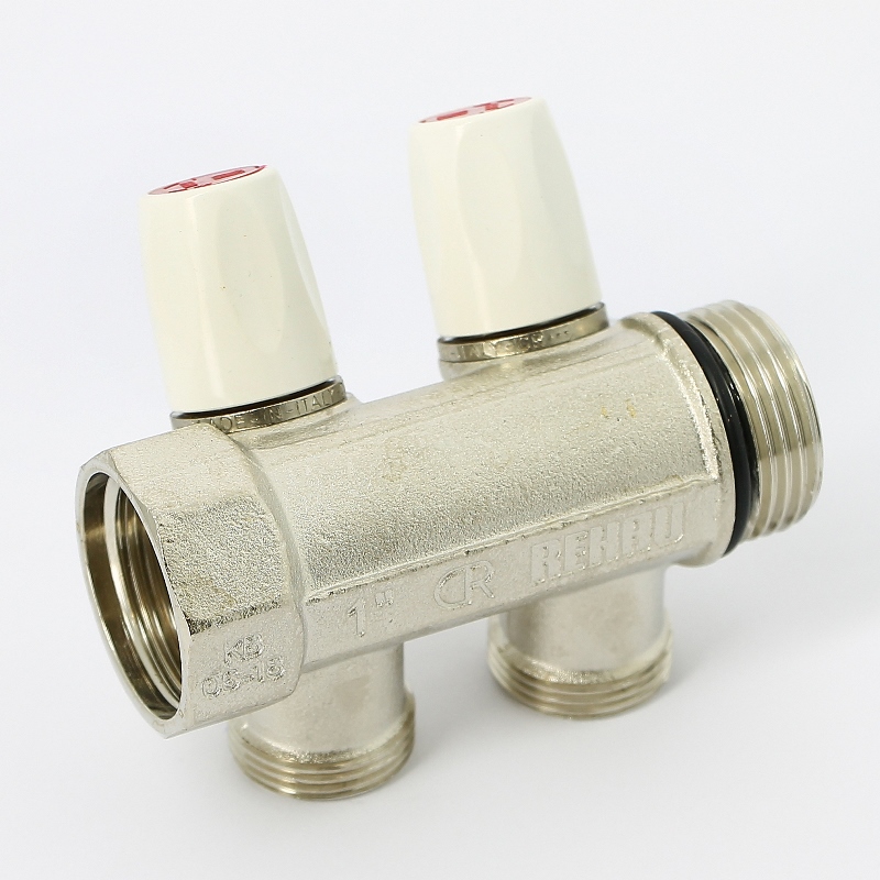 Коллектор НВ с вентилями никелированный Rautitan MX Rehau 1" x 2 вых 3/4"EK межосевое 40 мм 131644 - Вид №2