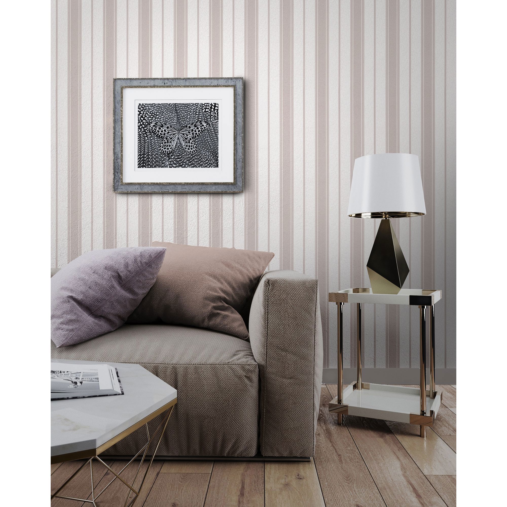 ПАЛИТРА Виниловые обои «Полоса» бежево-коричневые с блестками для гостиной и спальни 18744340 STLM-0012423 - Вид №3