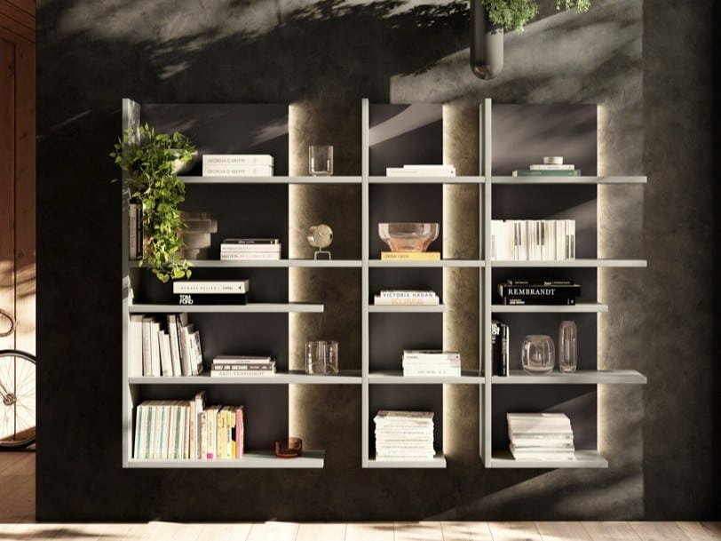 Деревянный подвесной книжный шкаф с освещением Lago PENTAGRAM - 1455 ARCH-00094317