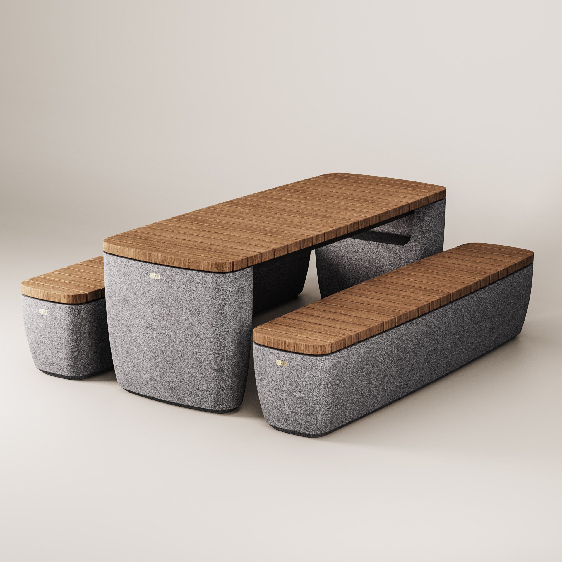 Скамейка из бетона и красного дерева без спинки Kremen ARCH-00031731 - Вид №12