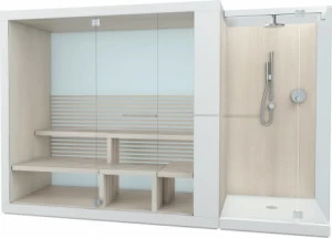 750713002011001 Сауна Inipi Ama, пристенный и угловой вариант Inipi #7507 3350 x 1170 x 2220 мм
Исполнение: американский орех (нат.шпон) Белый глянцевый декор
