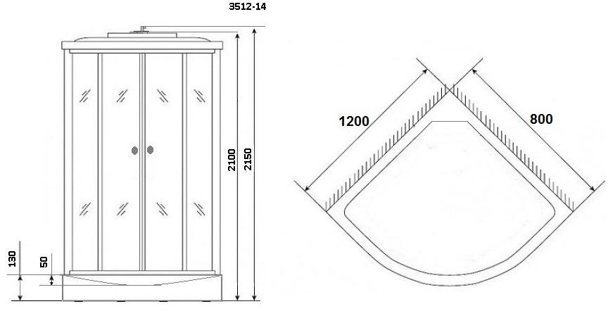 Душевая кабина NG- 3512-14L (1200х800х2150) низкий поддон(13см) стекло ТОНИРОВАННОЕ Niagara Classic 35121433L - Вид №2