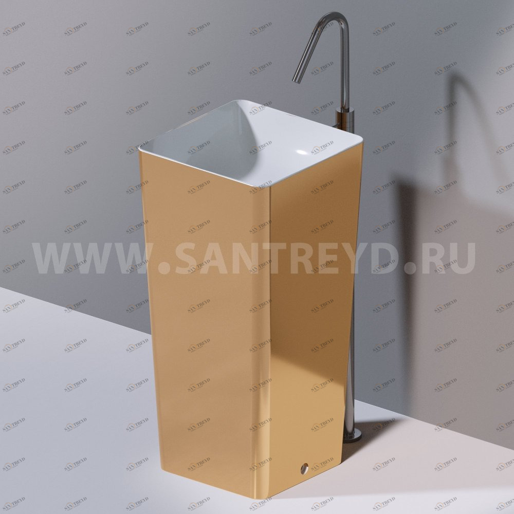 L506T0R0VT250 Раковина напольная ELITE SQUARE 420х420х870 мм без отверстия под смеситель Белый глянцевый декор золото AeT ITALIA