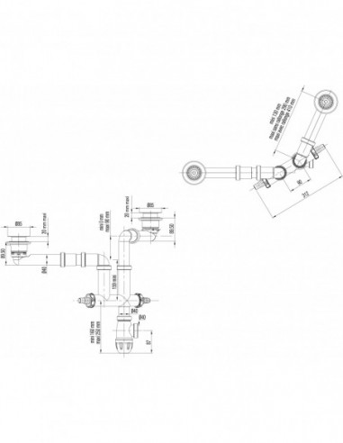 784300 000 00  Полный комплект Elipso для мойки с 2 чашами Д. 60 мм, регулируемый, выход Д. 40 мм, двухкомпонентный Valentin Хром  - Вид №2