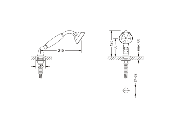 Душевой гарнитур ½", для монтажа на борт ванны JOERGER Serie 1909 629.40.660.000 - Вид №1