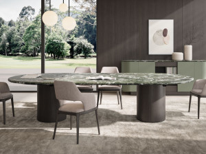 Деревянный овальный стол для совещаний с системой люверсов и мраморной столешницей