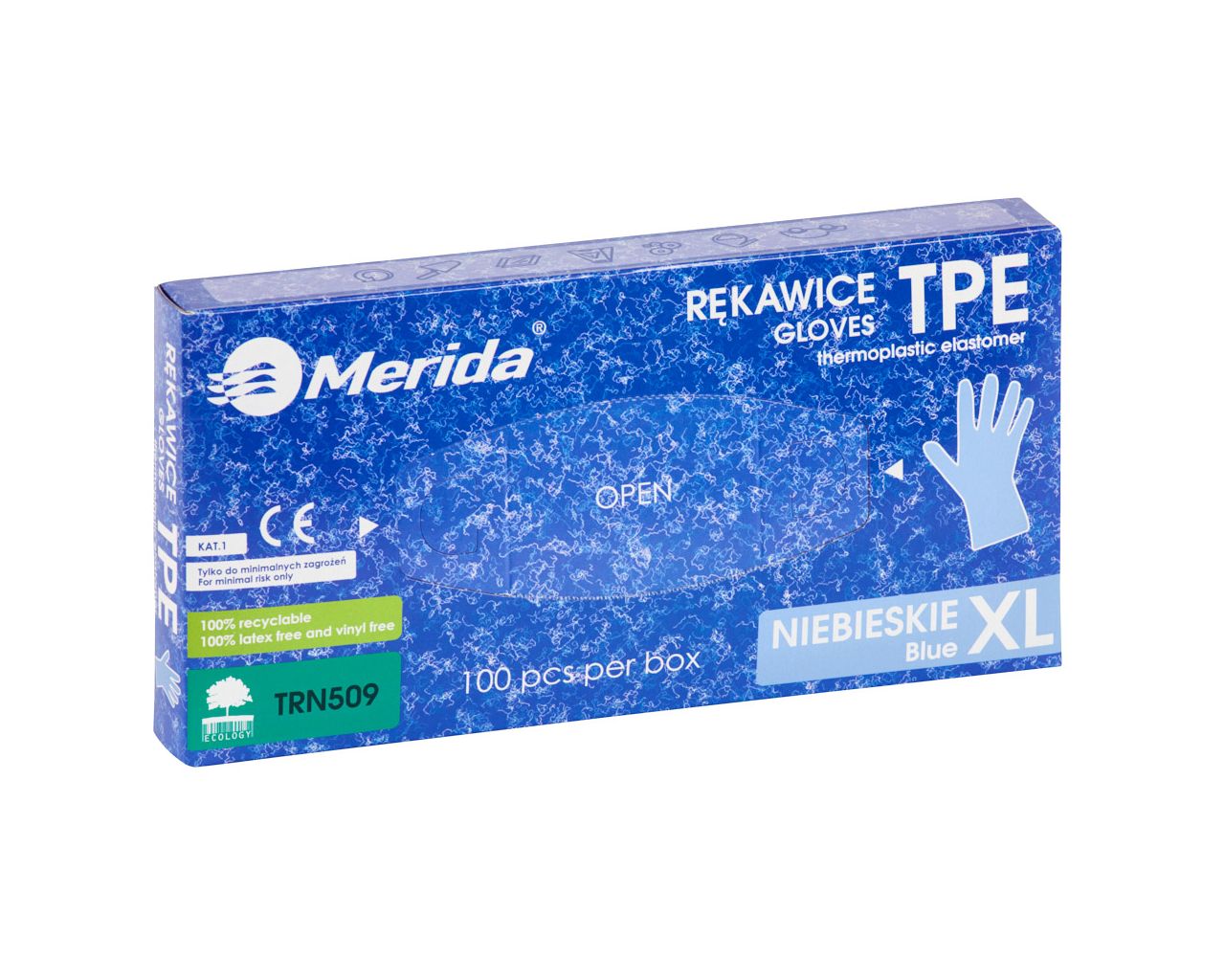 TRN509 Перчатки из эластомера TPE, синие, размер XL, 100 шт. в упаковке Merida 