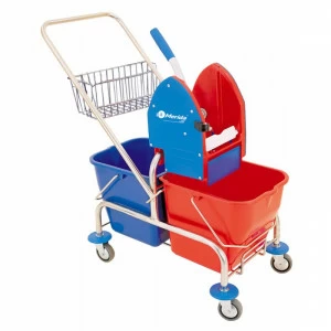 MO3 Хромированная тележка для уборки с двумя ведрами, 2 ведра по 20 л, пресс для швабры, металлическая корзина Merida