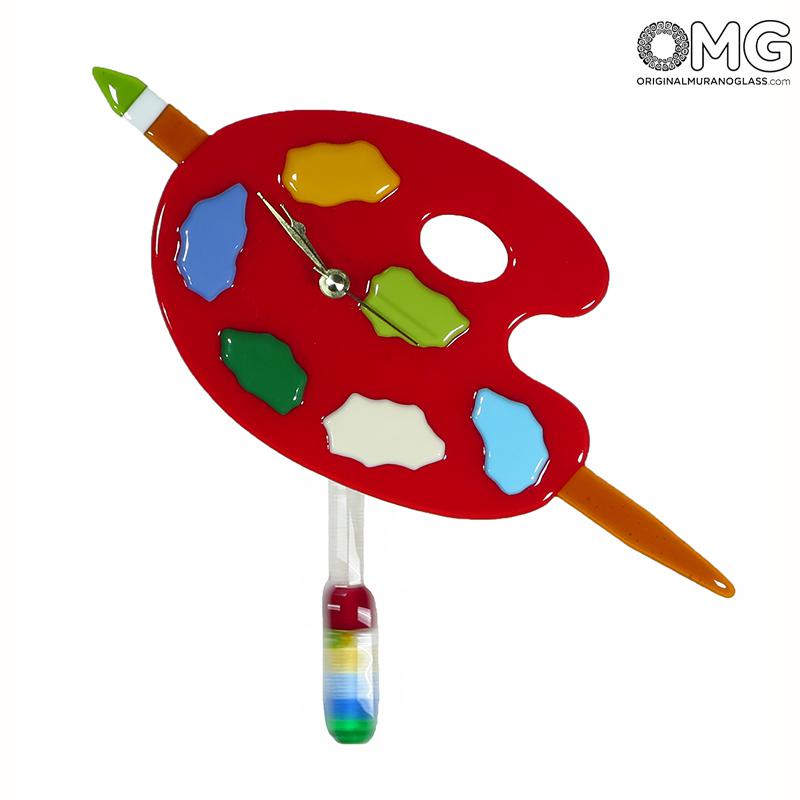 2407 ORIGINALMURANOGLASS Настенные часы с маятником Палитра - муранское стекло 25 см  - Вид №1