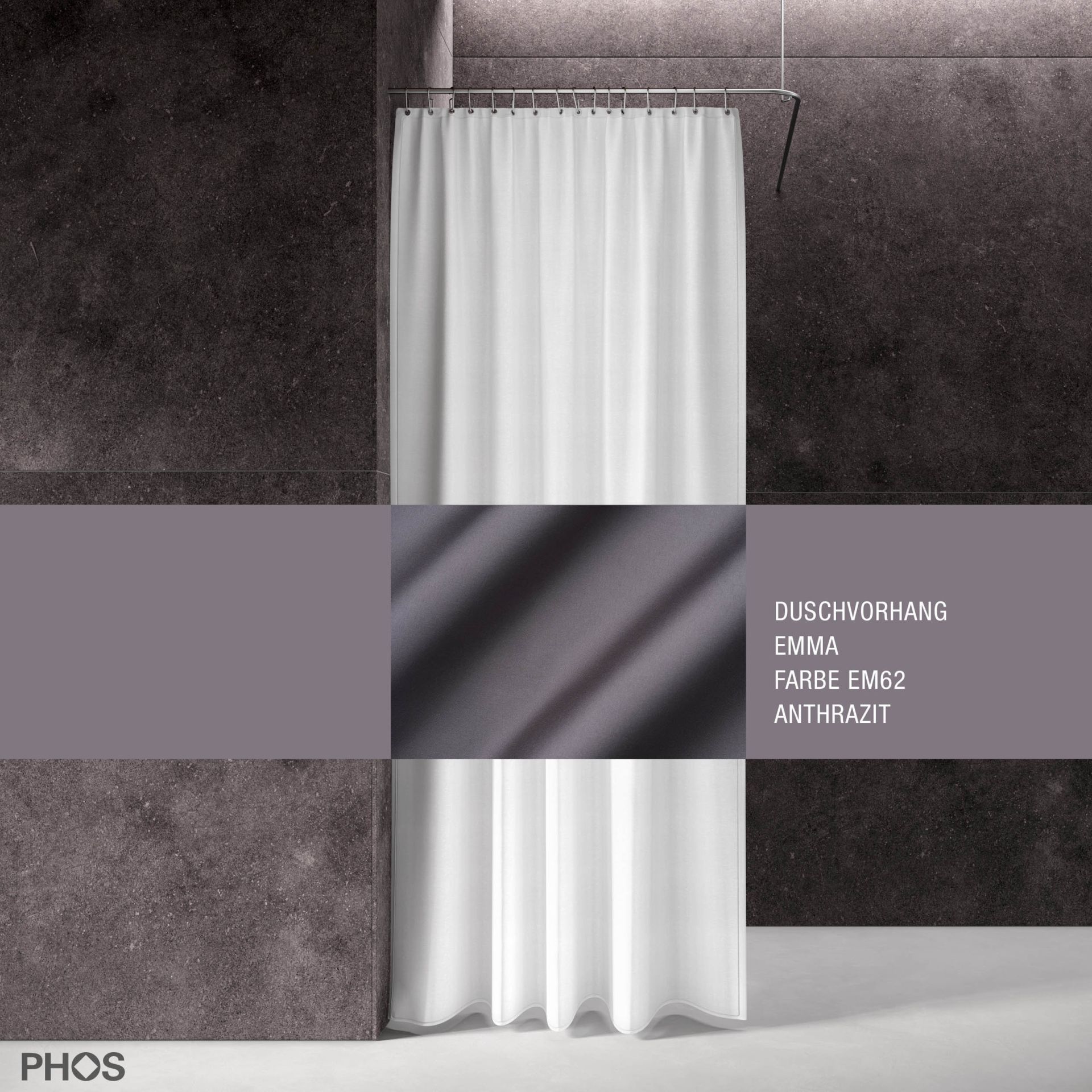 DV-EMMA200-300-EM62 Занавеска для душа эмма антрацит, длина 200 см, ширина 300 см. PHOS 