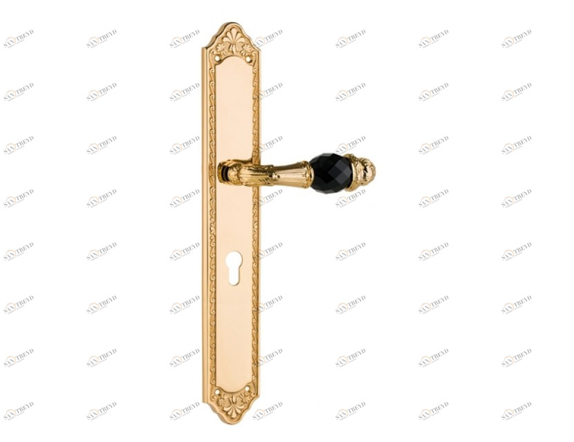 0A2941.N85.12 Дверные ручки с черными кристаллами swarovski и евро 85 мм Золото 24К с черной патиной Mestre 