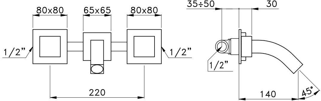 RUBINETTERIE STELLA Комплект для ванны на 3 отверстия Bamboo quadro sun-id-1408750 - Вид №1