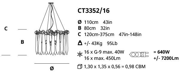 Serip Подвесной светильник из бронзы ручной работы Niagara Ct3352/16 - Вид №1