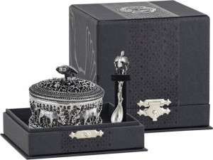 10643612 Кольчугино Солонка "Сова" посеребренная полированная с чернью с ложкой в футляре 000000, -? Посеребрение