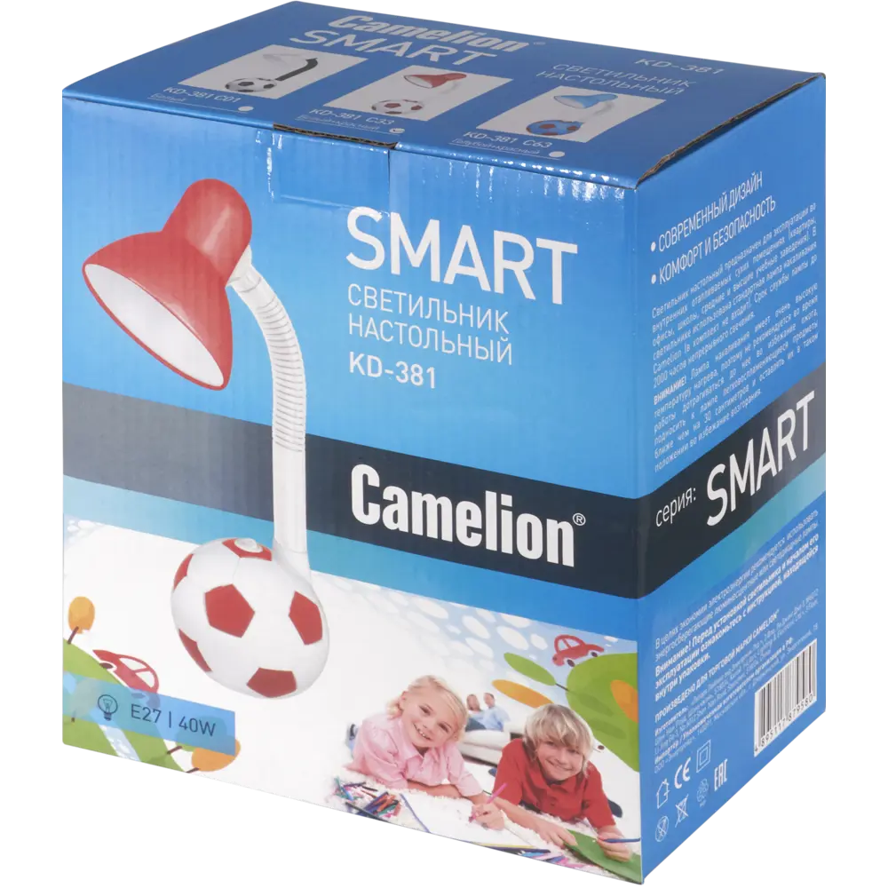 Лампа настольная Мяч E27 40 Вт цвет бело-красный CAMELION STLM-2146148 - Вид №6
