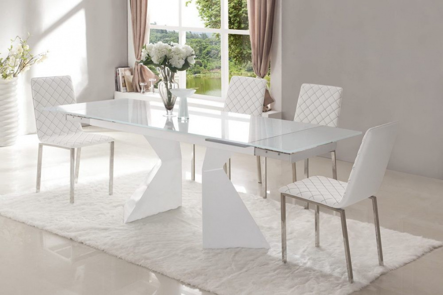 Обеденный стол раздвижной белый со стеклом 160-220 см Finestra ESF GRANDE 044042 Белый - Вид №1