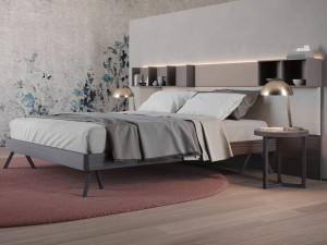 Деревянная двуспальная кровать с изголовьем контейнера