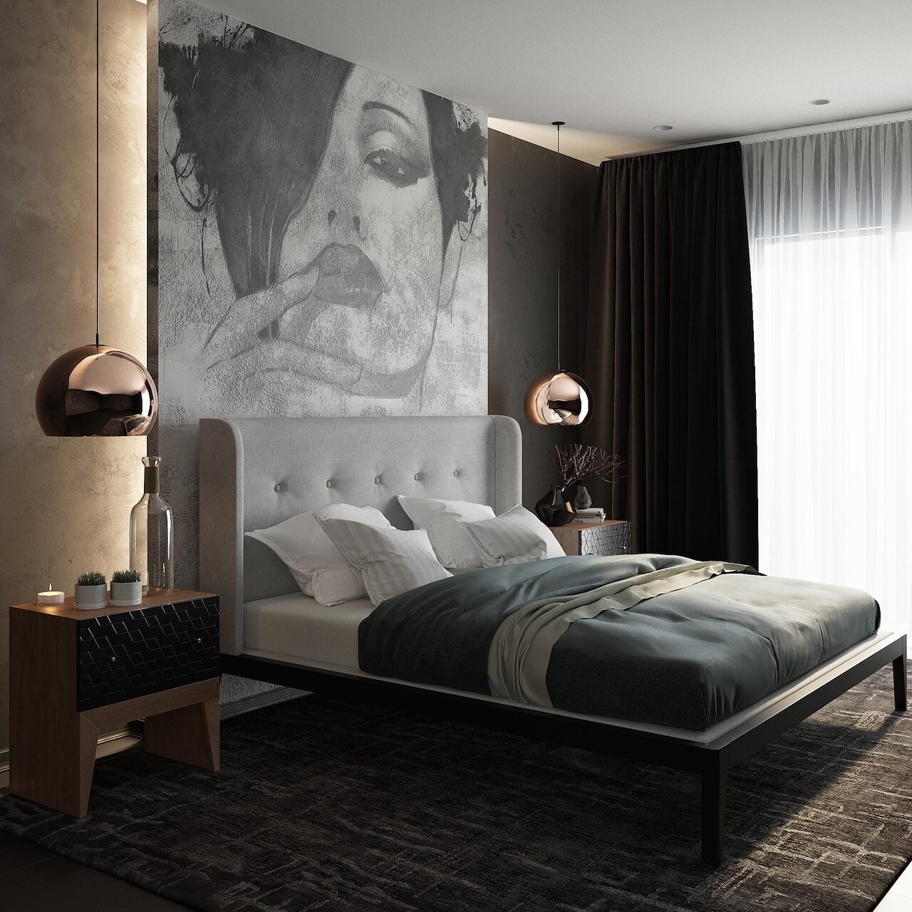 Кровать двуспальная с мягким изголовьем 160x200 светло-серая Fly soft new BRAGIN DESIGN ДИЗАЙНЕРСКИЕ 256421 Коричневый;серый  - Вид №2