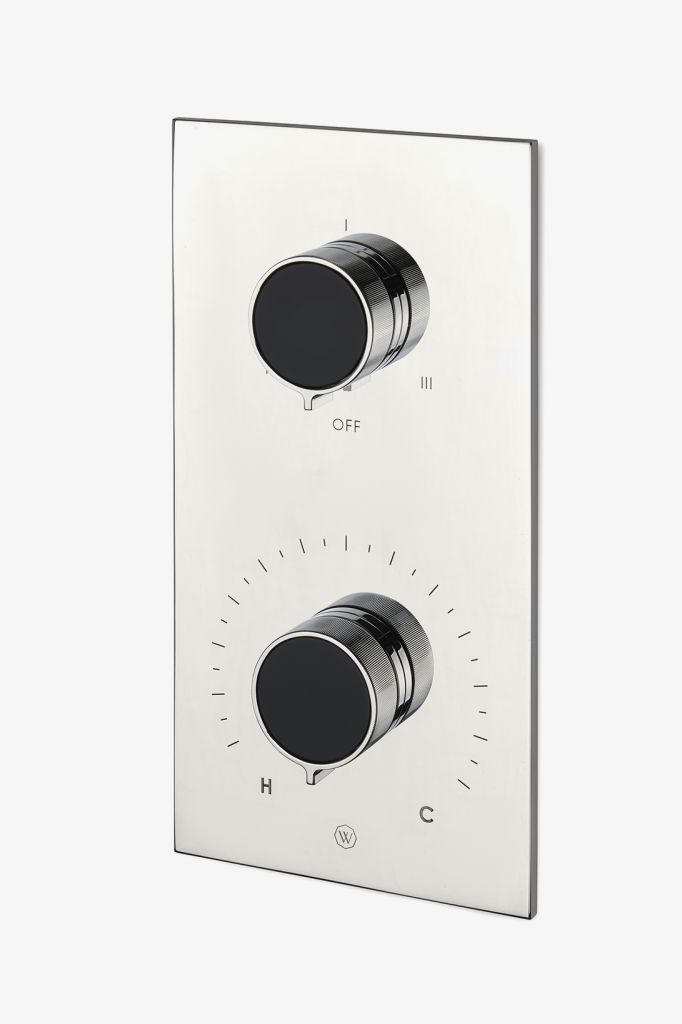 BTH54D Интегрированная термостатическая и трехходовая переключающая планка серии Bond Union с эмалированными ручками с гильошированными линиями Waterworks