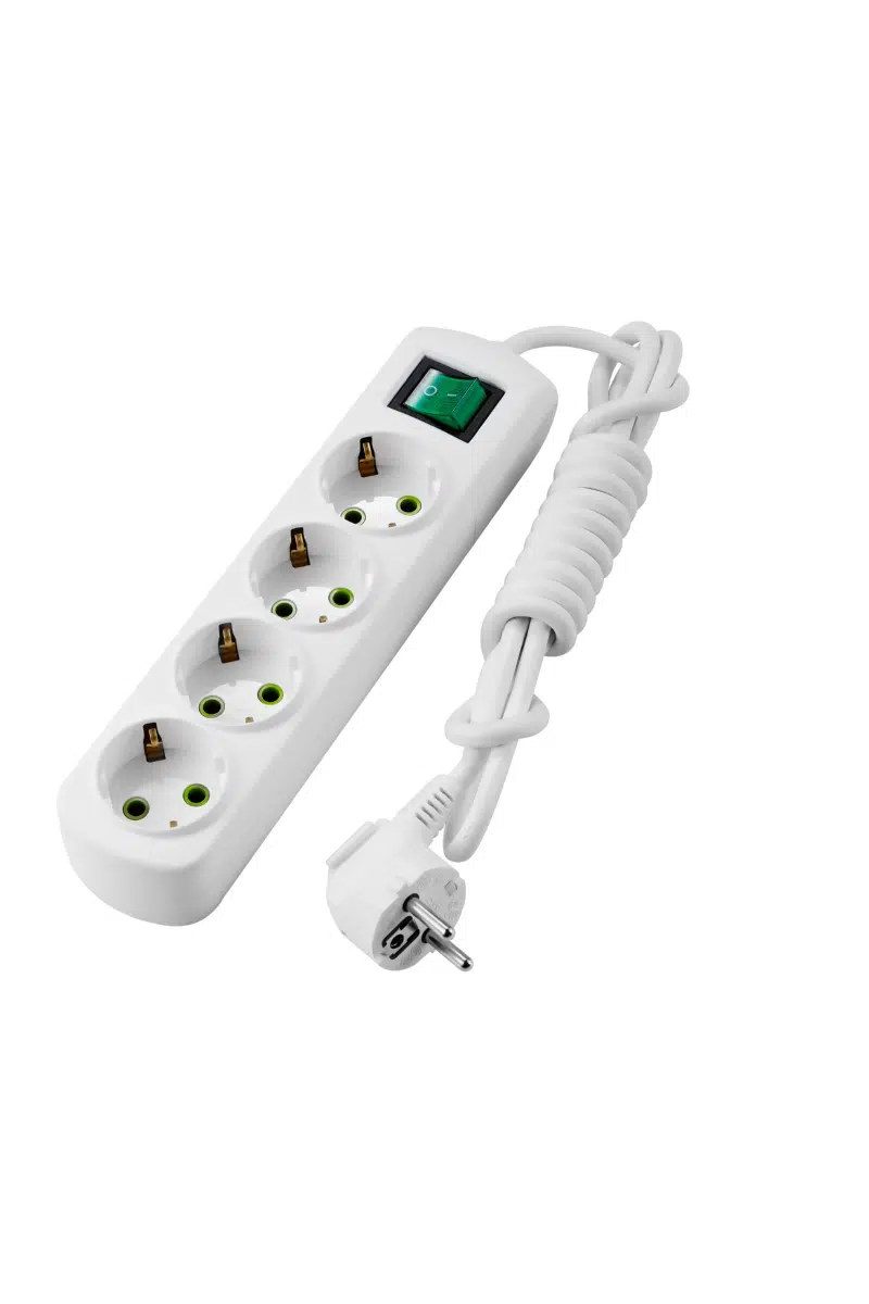 LETITIA Удлинитель с заземлением 4 входа, 2 метра с выключателем белый LEZARD 721-0402-402