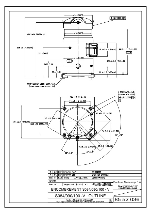 Danfoss SM — Герметичные спиральные компрессоры, R22 SM100-4VI компрессор спиральный SM100-4VI  - Вид №9