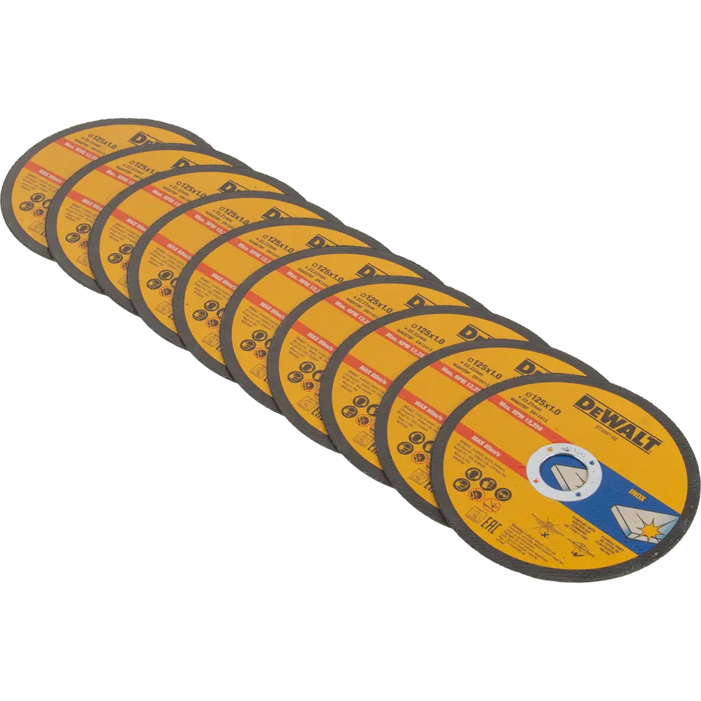 Диск отрезной по нержавеющей стали тип 41 Dewalt 125x22.2x1 мм, 10 шт. 81896140 STLM-2008165 