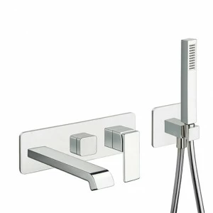 CRIQS102 Внешние части смесителя для ванны / душа для CRICS100 (правая сторона) - CRICS101 (левая сторона) с переключателем на 2 выпускных отверстия, гибким шлангом LONG LIFE, ручным душем против известкового налета и металлической пластиной Cristina Rubi