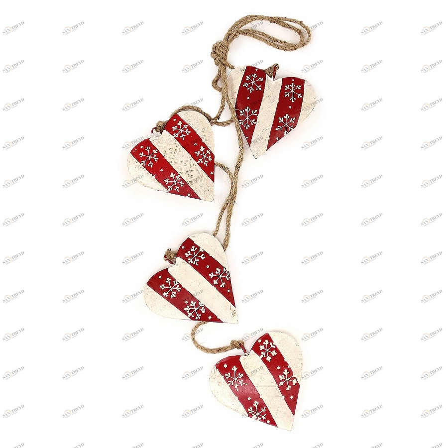 Гирлянда новогодняя подвесная "Сердца в красную полоску со снежинками" Christmas hearts, 60 см ENJOYME  253059 Белый;красный;разноцветный 