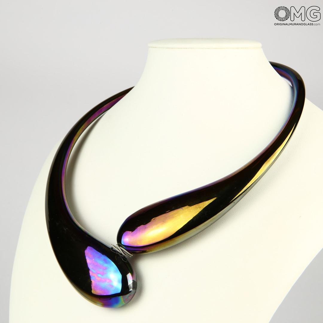 2544 ORIGINALMURANOGLASS Колье Дениз чёрное переливчатое - Original Murano Glass OMG 21 см  - Вид №1