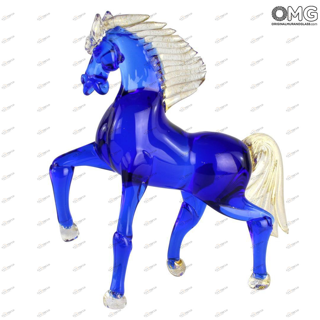 4478 ORIGINALMURANOGLASS Статуэтка Скаковая Лошадь - синяя - муранское стекло OMG 20 см 