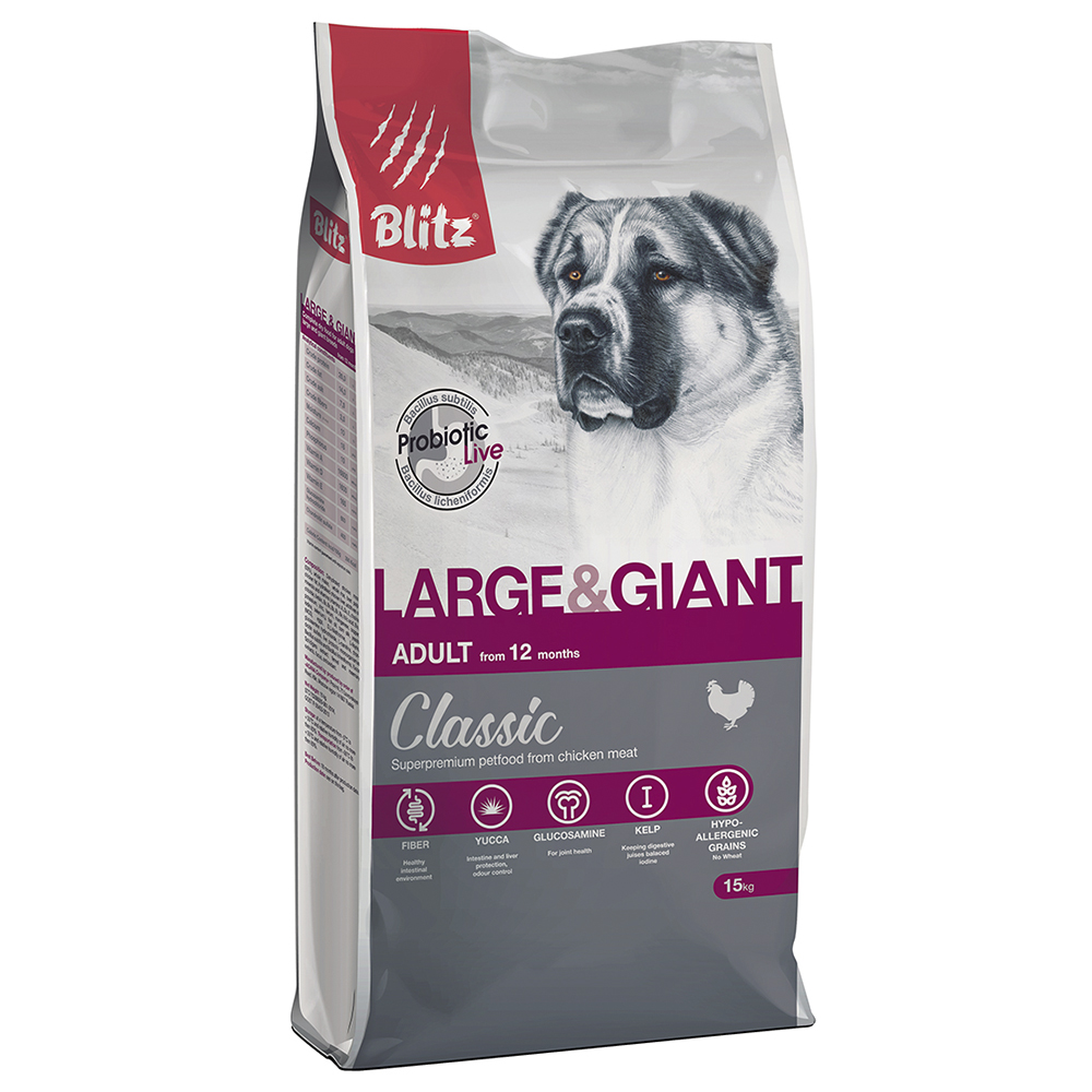 ПР0055581 Корм для собак Classic для крупных и гигантских пород сух. 15кг Blitz 