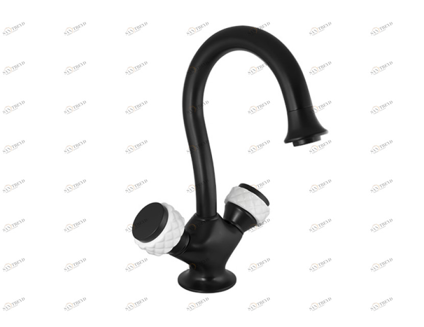 065505.000.84 Смеситель для раковины на одно отверстие, белый фарфор Матовый черный Mestre 