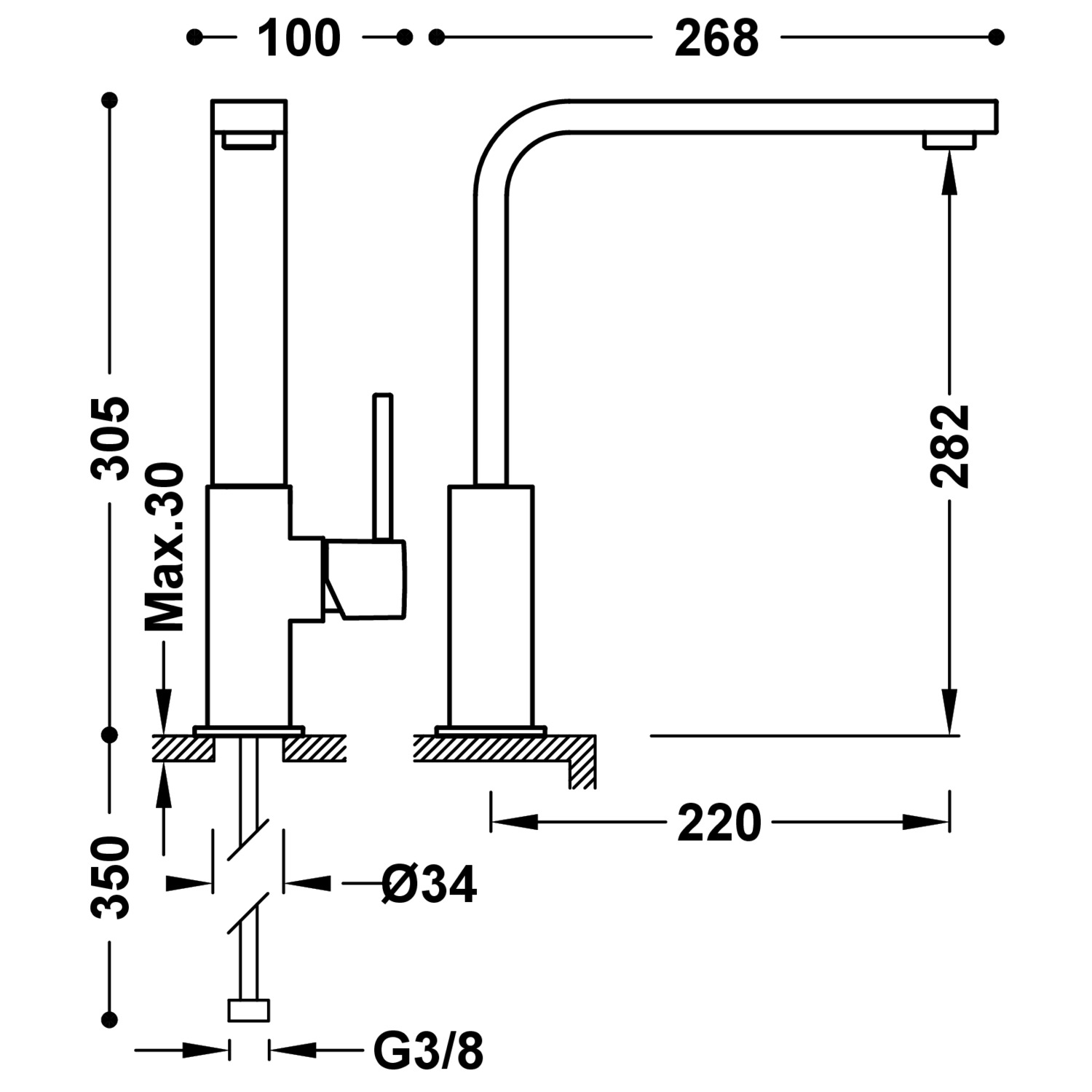 КУХОННЫЙ смеситель с одной ручкой для кухни-030496OM TRES Kitchen - Вид №1