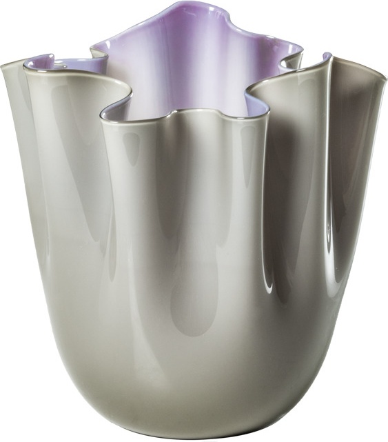 10640942 VENINI Ваза Venini "Фаццолетто Опалино" 31х23см (Фульвио Бьянкони, Паоло Венини), 1948г (серая, индиго) Стекло 