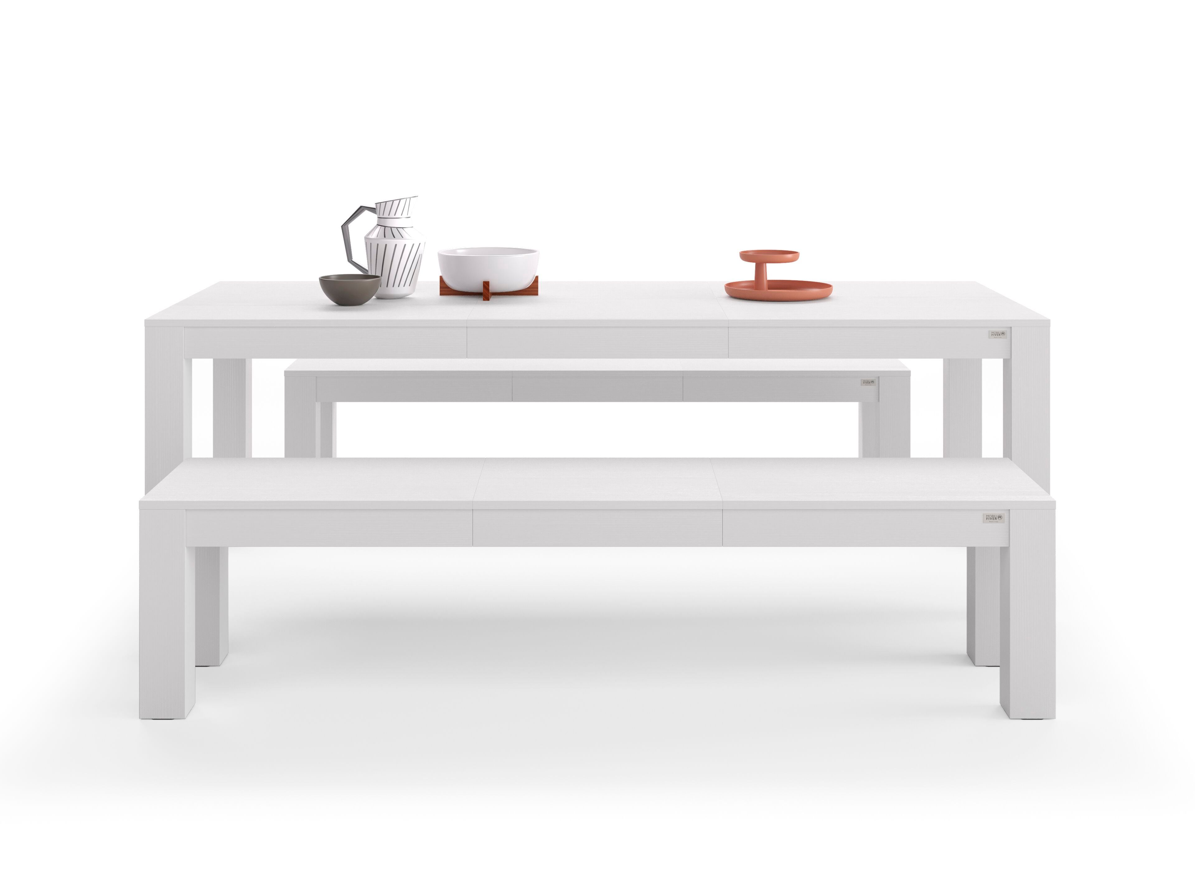 Выдвижной стол из белого ясеня с 2 скамейками Mobili Fiver Rachele ARCH-00069467 - Вид №3