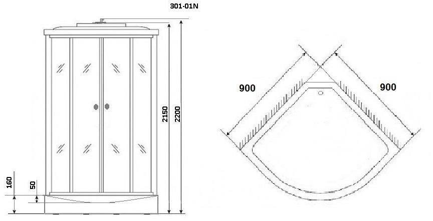 Душевая кабина NG-301-01N (900х900х2200) низкий поддон(16см) стекло МОЗАИКА Niagara Ultra 3010154N - Вид №1