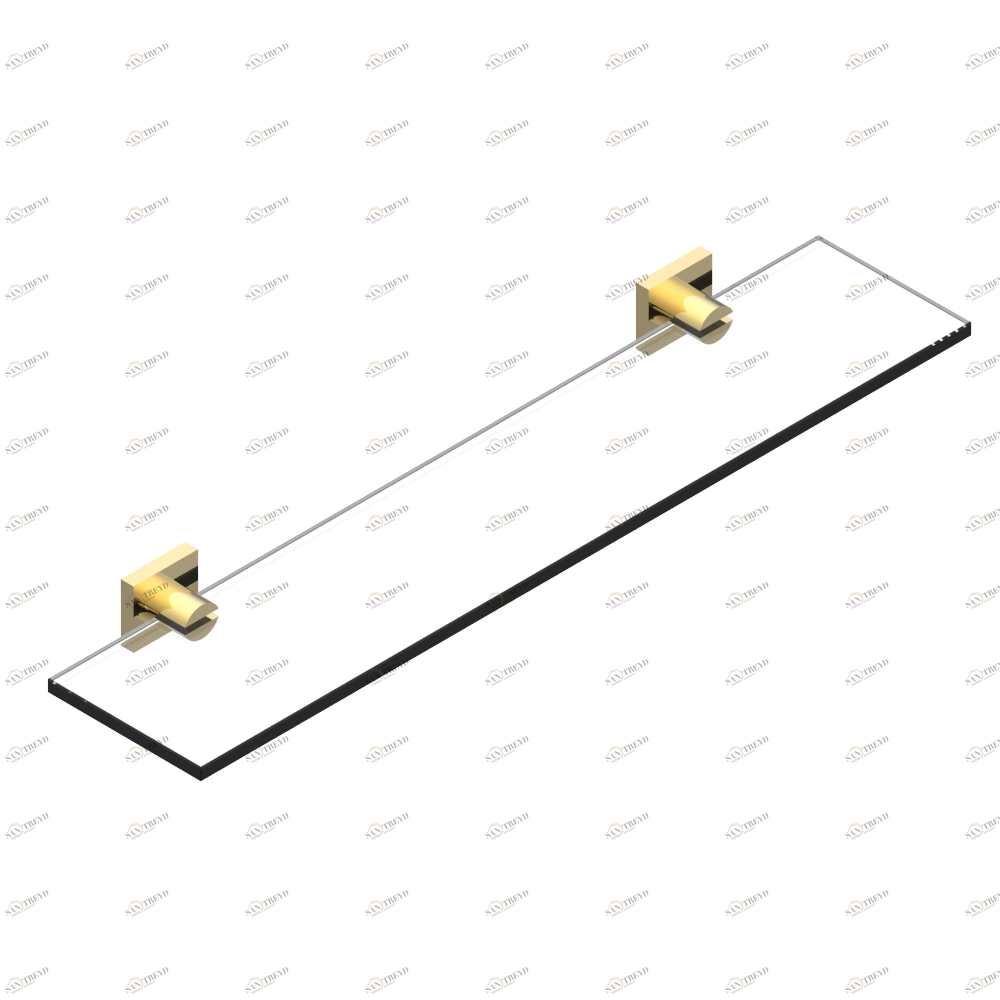 A6P-564 Полка стеклянная 60 cм с кронштейнами Thg-paris Profil с рукоятками с чёрным ониксом Покрытие PVD золотистый цвет A6P-564 CAT.F