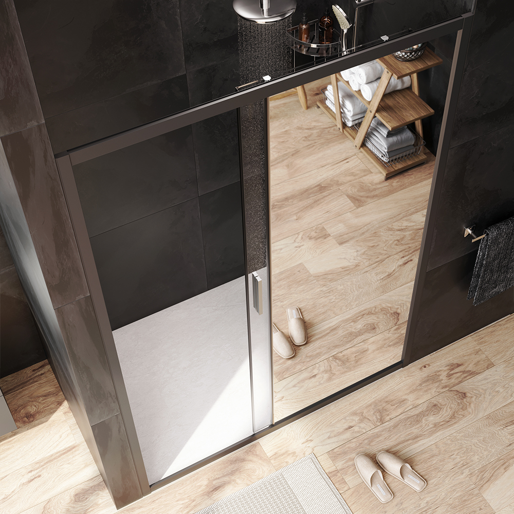 W90G-140-1-195MMir Solo Дверь душевая 140х195 стекло зеркальное профиль матовый хром AM.PM Gem - Вид №1