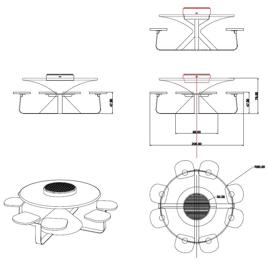Круглый стол для общественных мест со встроенными стульями Viscio Urban Design RONDO’ ARCH-00136836 - Вид №3