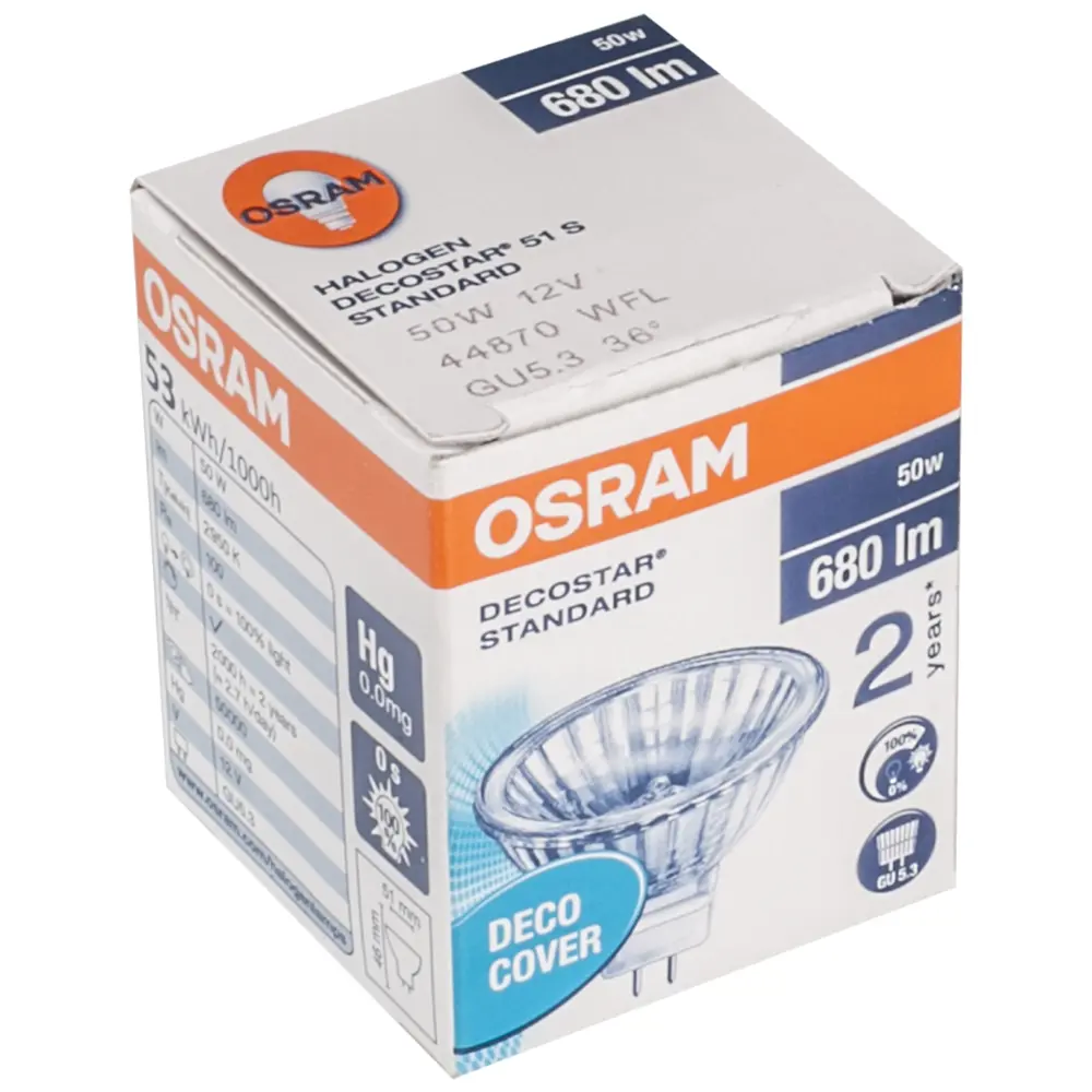 Лампа галогенная Osram спот GU5.3 50 Вт 12 В свет тёплый белый STLM-2097061 - Вид №1