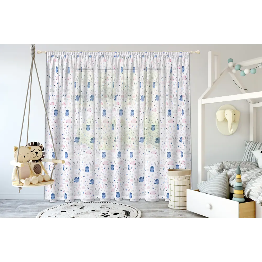 Тюль 1 м/п Совы и зайцы вуаль 300 см цвет сине-серый 89176990 STLM-2178622 GARDEN  - Вид №3