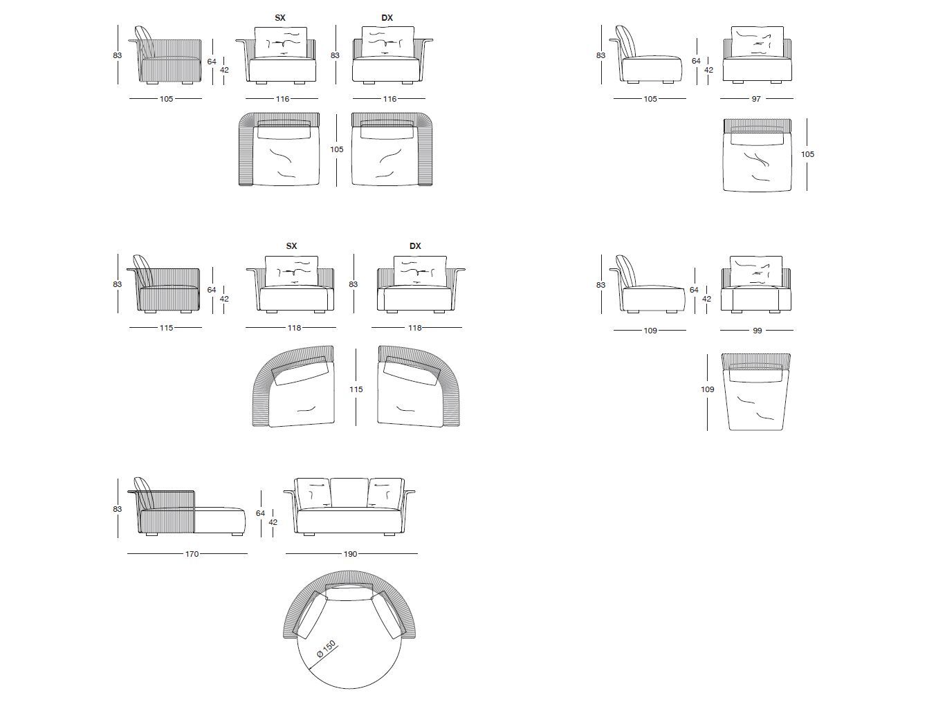 4-местный тканевый модульный изогнутый садовый диван Longhi курорт ARCH-00095504 - Вид №6